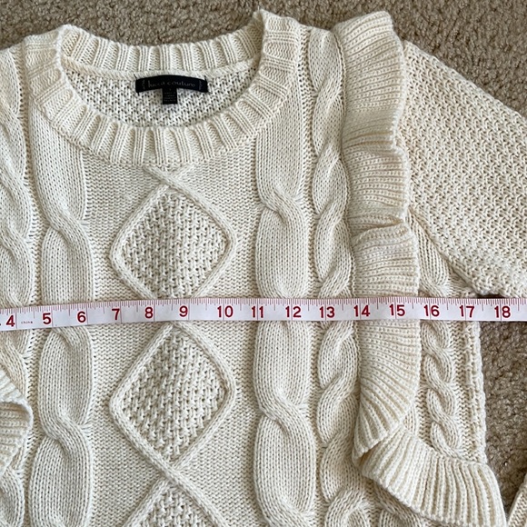 Ivory Ruffle Boho Cable Knit Sweater - Picture 5 of 7